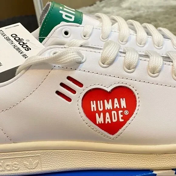 Pharrell Human Made X Adidas Stan Smith White Sneakers Red Heart NWT SZ Men 7 - Picture 13 of 16